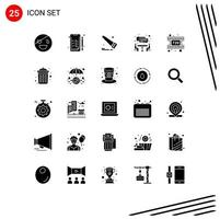 25 Thematic Vector Solid Glyphs and Editable Symbols of dustbin reel saw movie meeting Editable Vector Design Elements