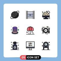 Set of 9 Modern UI Icons Symbols Signs for safety protection definition video insurance costume Editable Vector Design Elements