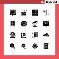 Group of 16 Modern Solid Glyphs Set for closet wire package usb cable Editable Vector Design Elements