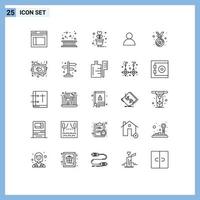 25 Universal Lines Set for Web and Mobile Applications medal twitter leaf mane romance Editable Vector Design Elements