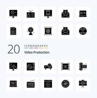 20 Video Production Solid Glyph icon Pack like hd in filmmaking digital video broadcasting audio video projector projector vector