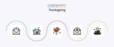 Thanksgiving Line Filled Flat 5 Icon Pack Including mail. love. punch. heart. sparrow vector