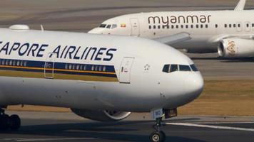 HONG KONG NOVEMBER 10, 2019 - Boeing 777 Singapore Airlines 9V SWO turn runway before departure from Chek Lap Kok International Airport, Hong Kong,. video