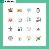 Modern Set of 16 Flat Colors and symbols such as tools love lock heart heartbeat Editable Pack of Creative Vector Design Elements