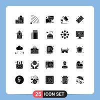 25 Universal Solid Glyph Signs Symbols of movie raffle butterfly trade flower communication Editable Vector Design Elements