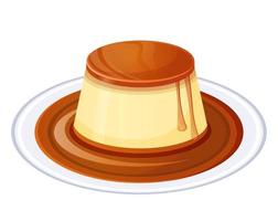 Purin dessert. Japanese Caramel Custard pudding topped with caramel sauce. Asian food. Colorful Vector illustration isolated on white background.