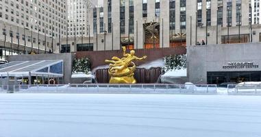 New York - January 24, 2016 -  Prometheus statue and ice rink in Rockefeller Center in New York. photo