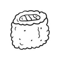 Sushi roll in doodle style. Vector illustration asian food in linear drawing style on white background