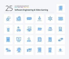 paquete de iconos de 25 colores azules de ingeniería de software y videojuegos que incluye lanzadera. lanzar. transmisión. psp. juego vector