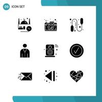 9 Universal Solid Glyphs Set for Web and Mobile Applications speaker people photography interface avatar Editable Vector Design Elements