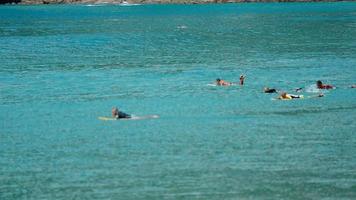 nai Harn spiaggia, Phuket, Tailandia novembre 19, 2016 - non identificato surfers nel alto di marea onde su il spiaggia di nai Harn, Tailandia video