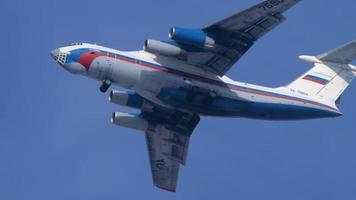 NOVOSIBIRSK, RUSSIA MARCH 29, 2020 - Airfreighter RosGvardia IL 76 RA 76804 approaching over Novosibirsk before landing in Tolmachevo Airport video