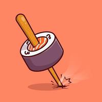 ilustración de icono de vector de dibujos animados de sushi y palillos atascados