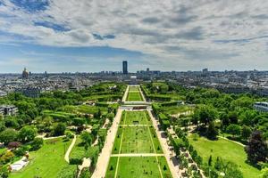 Aerial panoramic view of Paris and Champ de Mars from Eiffel Tower in Paris, France photo