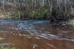 un pequeño río de bosque rocoso en otoño foto