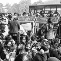 New Delhi, India December 25 2021 - Delhi Contractual Guest Teachers with posters, flags and graffitis protesting against Delhi AAP Government for making policy, Delhi Guest Teachers protesting photo
