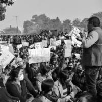 New Delhi, India December 25 2021 - Delhi Contractual Guest Teachers with posters, flags and graffitis protesting against Delhi AAP Government for making policy, Delhi Guest Teachers protesting photo