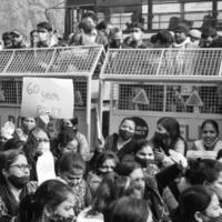 New Delhi, India December 25 2021 - Delhi Contractual Guest Teachers with posters, flags and graffitis protesting against Delhi AAP Government for making policy, Delhi Guest Teachers protesting photo