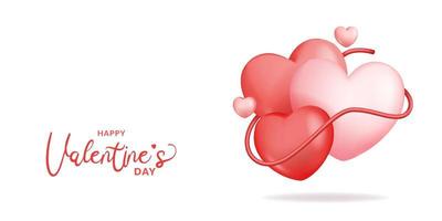 3d heart shape for valentine day greeting card lovely couple amour decoration vector