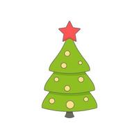 Cartoon green Christmas tree and garland with lights isolated on white vector