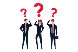 Confused business team finding  solution to solve problem, businessman and woman team thinking with question mark symbol. vector