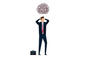Stress at work, hopelessness frustrated businessman employee with anxiety busy line over his head. vector