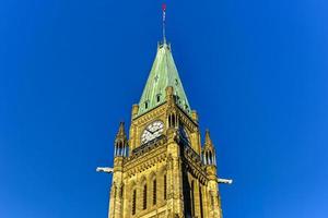 Parliament Hill and the Canadian House of Parliament in Ottawa, Canada during wintertime. photo