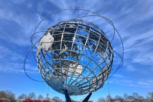Flushing, New York - Apr 21, 2018 -  The iconic Unisphere in Flushing Meadows Corona Park in Queens, NYC. The 12 story structure was commissioned for the 1964 NYC World's Fair. photo