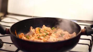 close up of rice with vegetables and salmon video