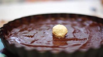 close up of the process of cooking chocolate dough video