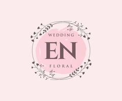 EN Initials letter Wedding monogram logos template, hand drawn modern minimalistic and floral templates for Invitation cards, Save the Date, elegant identity. vector