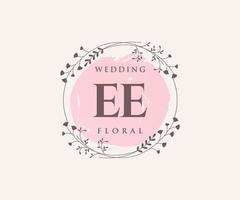 EE Initials letter Wedding monogram logos template, hand drawn modern minimalistic and floral templates for Invitation cards, Save the Date, elegant identity. vector