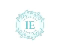 IE Initials letter Wedding monogram logos template, hand drawn modern minimalistic and floral templates for Invitation cards, Save the Date, elegant identity. vector