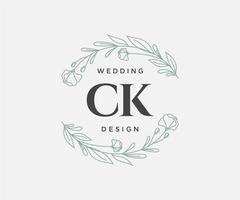 colección de logotipos de monograma de boda con letras iniciales ck, plantillas florales y minimalistas modernas dibujadas a mano para tarjetas de invitación, guardar la fecha, identidad elegante para restaurante, boutique, café en vector