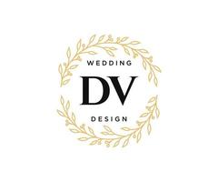 colección de logotipos de monograma de boda con letras iniciales dv, plantillas florales y minimalistas modernas dibujadas a mano para tarjetas de invitación, guardar la fecha, identidad elegante para restaurante, boutique, café en vector