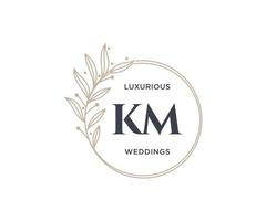 KM Initials letter Wedding monogram logos template, hand drawn modern minimalistic and floral templates for Invitation cards, Save the Date, elegant identity. vector