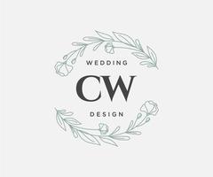 colección de logotipos de monograma de boda con letras iniciales cw, plantillas florales y minimalistas modernas dibujadas a mano para tarjetas de invitación, guardar la fecha, identidad elegante para restaurante, boutique, café en vector