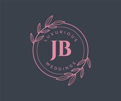 plantilla de logotipos de monograma de boda con letras iniciales jb, plantillas florales y minimalistas modernas dibujadas a mano para tarjetas de invitación, guardar la fecha, identidad elegante. vector