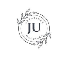 JU Initials letter Wedding monogram logos template, hand drawn modern minimalistic and floral templates for Invitation cards, Save the Date, elegant identity. vector