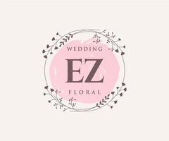 EZ Initials letter Wedding monogram logos template, hand drawn modern minimalistic and floral templates for Invitation cards, Save the Date, elegant identity. vector