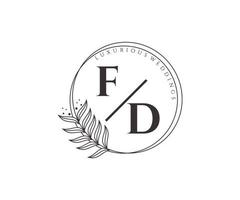 plantilla de logotipos de monograma de boda con letras iniciales fd, plantillas florales y minimalistas modernas dibujadas a mano para tarjetas de invitación, guardar la fecha, identidad elegante. vector