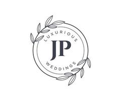 JP Initials letter Wedding monogram logos template, hand drawn modern minimalistic and floral templates for Invitation cards, Save the Date, elegant identity. vector