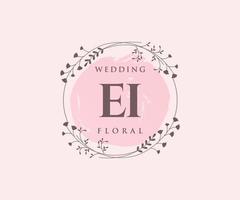 EI Initials letter Wedding monogram logos template, hand drawn modern minimalistic and floral templates for Invitation cards, Save the Date, elegant identity. vector