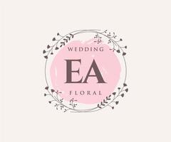 plantilla de logotipos de monograma de boda con letras iniciales ea, plantillas florales y minimalistas modernas dibujadas a mano para tarjetas de invitación, guardar la fecha, identidad elegante. vector