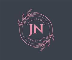 JN Initials letter Wedding monogram logos template, hand drawn modern minimalistic and floral templates for Invitation cards, Save the Date, elegant identity. vector