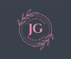 JG Initials letter Wedding monogram logos template, hand drawn modern minimalistic and floral templates for Invitation cards, Save the Date, elegant identity. vector