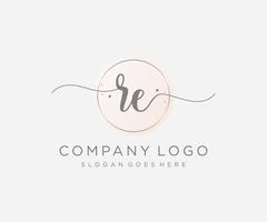 Initial RE feminine logo. Usable for Nature, Salon, Spa, Cosmetic and Beauty Logos. Flat Vector Logo Design Template Element.