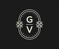 GV Initials letter Wedding monogram logos template, hand drawn modern minimalistic and floral templates for Invitation cards, Save the Date, elegant identity. vector