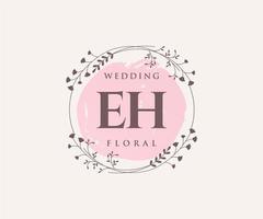 EH Initials letter Wedding monogram logos template, hand drawn modern minimalistic and floral templates for Invitation cards, Save the Date, elegant identity. vector