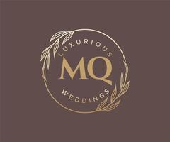 plantilla de logotipos de monograma de boda con letras iniciales mq, plantillas florales y minimalistas modernas dibujadas a mano para tarjetas de invitación, guardar la fecha, identidad elegante. vector